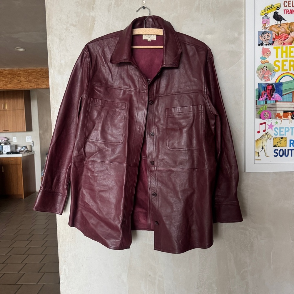 Sezane Burgundy Leather Jacket